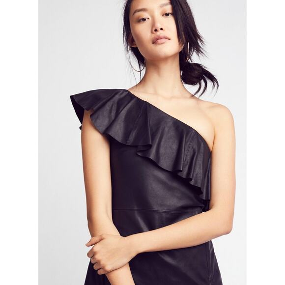 NEW Free People $350 Black Natalie One Shoulder Leather Mini Dress Size S - Picture 3 of 4